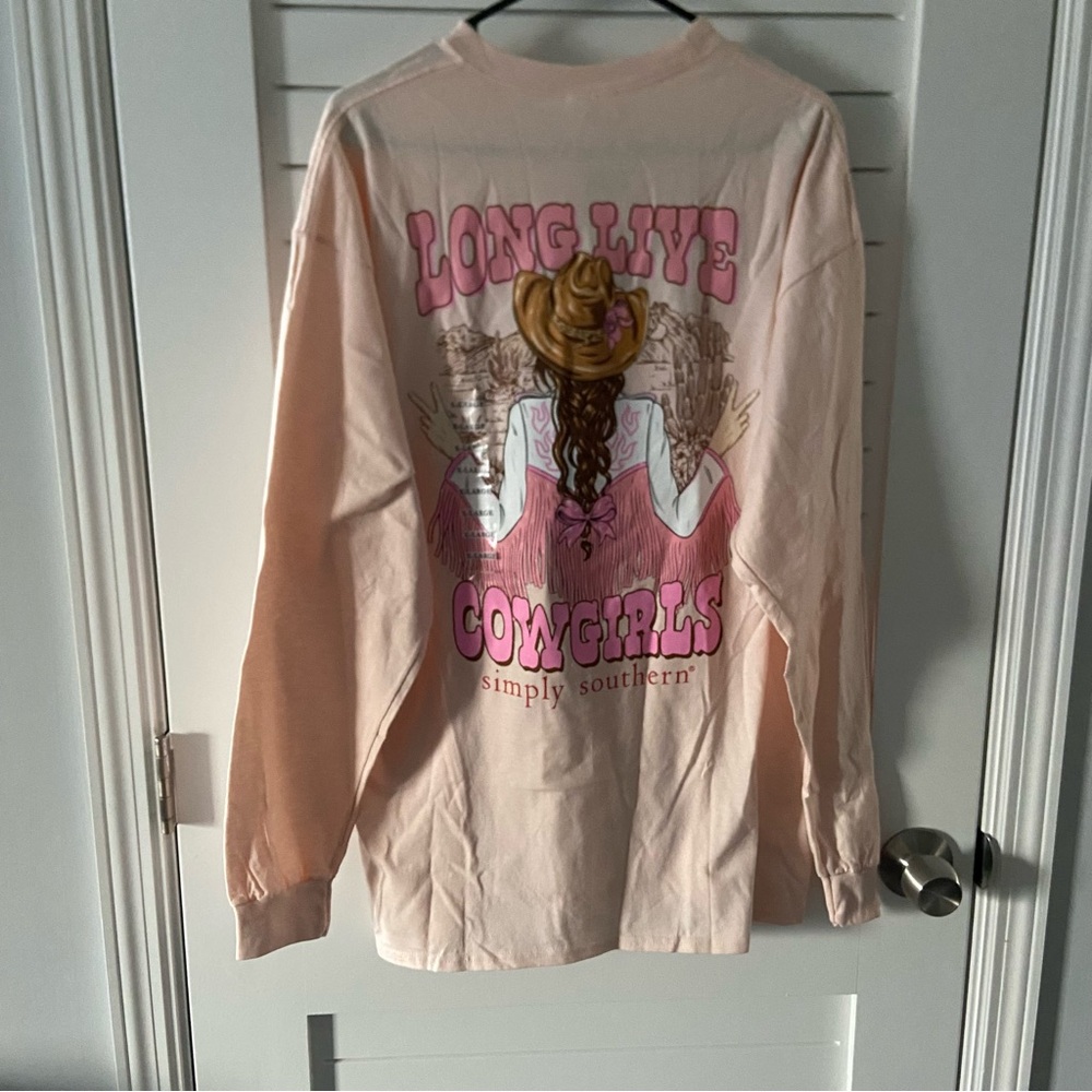 Simply Southern Cream Long Sleeve Tshirt Love Live Cowgirls New with Tags